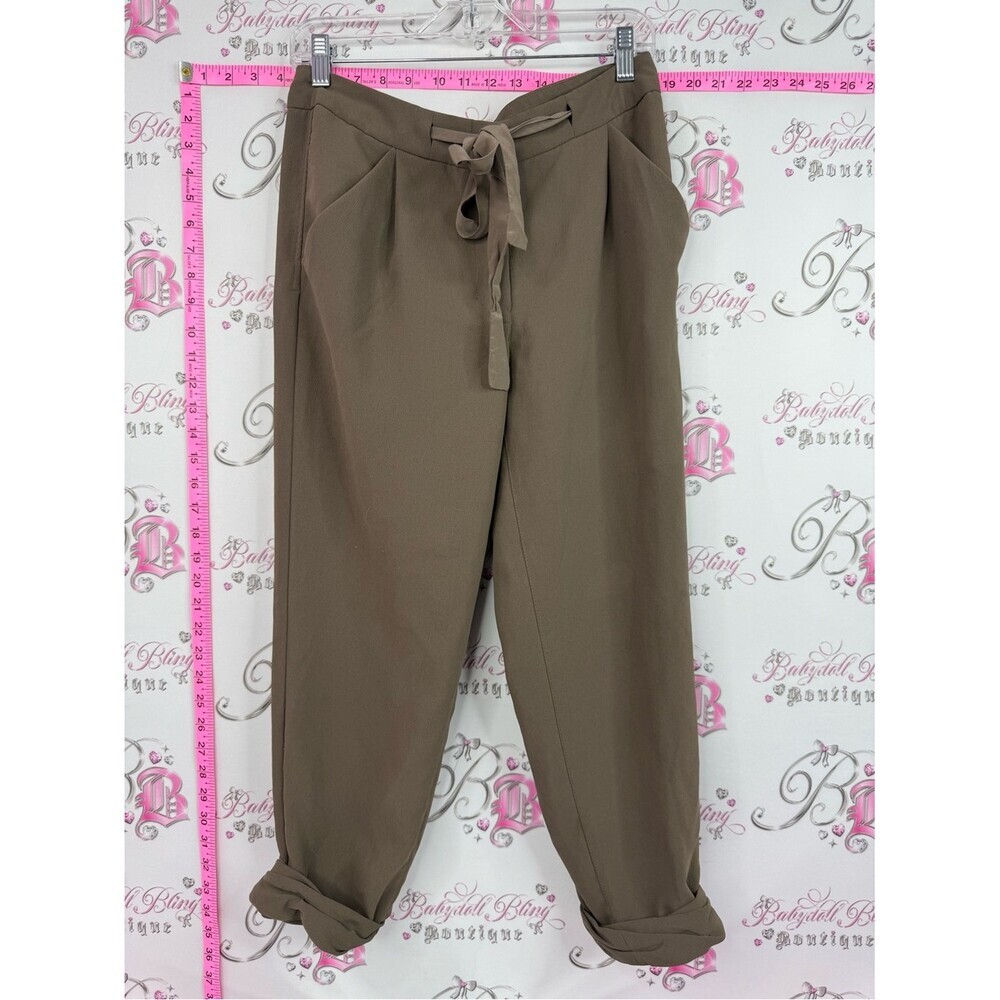 Wilfred capri pants flowy roll over hem Taupe Drawstring Tapered Capris